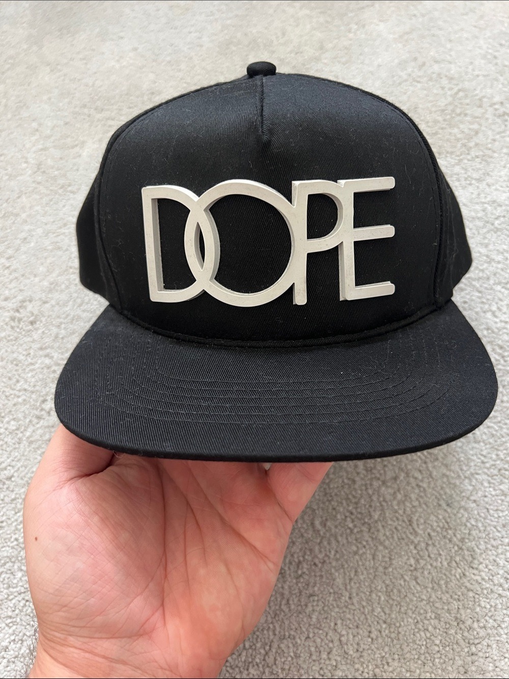 DOPE Black Snapback with White 3D lettering